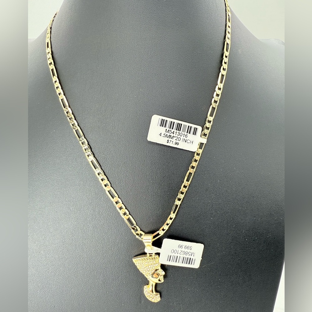 Nefertiti Queen Pendant Necklace Gold-Tone Figaro Chain Trendy Statement Piece